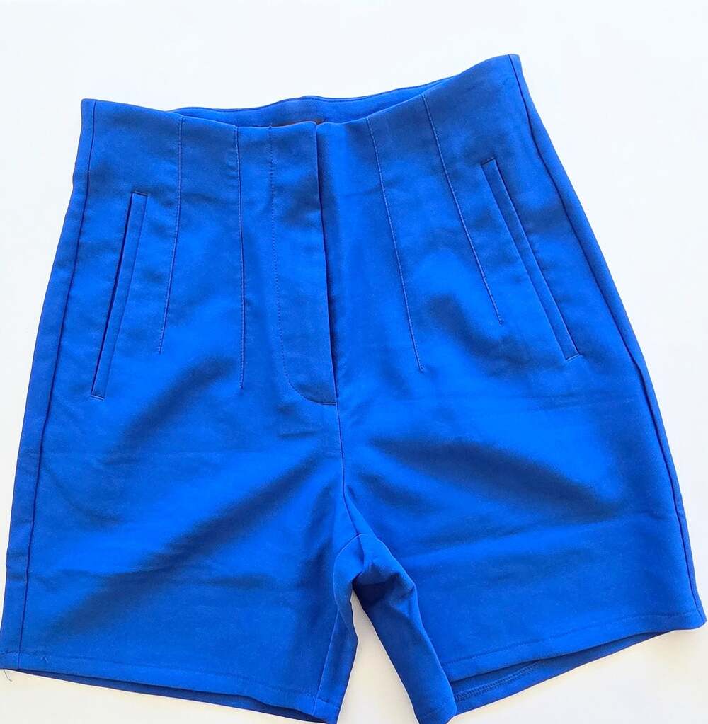 FANIN Los Angeles Royal Blue High-Rise Pintuck Dress Shorts Size S